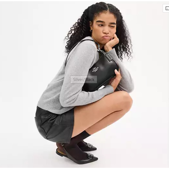 Coach Teri Shoulder Bag Crossbody In Leather Silver/Black CV938 NWT - Picture 7 of 9